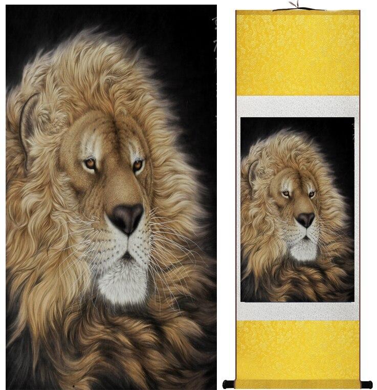 Chinese Scroll Painting lion silk art painting Chinese Art Painting Home Office Decoration Chinese lion painting lion picture