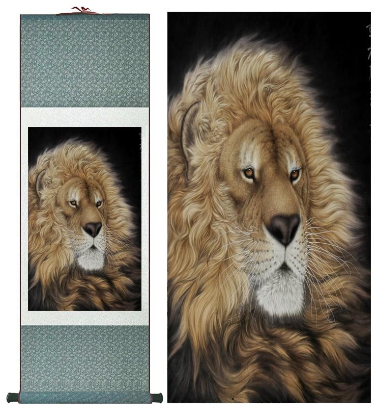 Chinese Scroll Painting lion silk art painting Chinese Art Painting Home Office Decoration Chinese lion painting lion picture