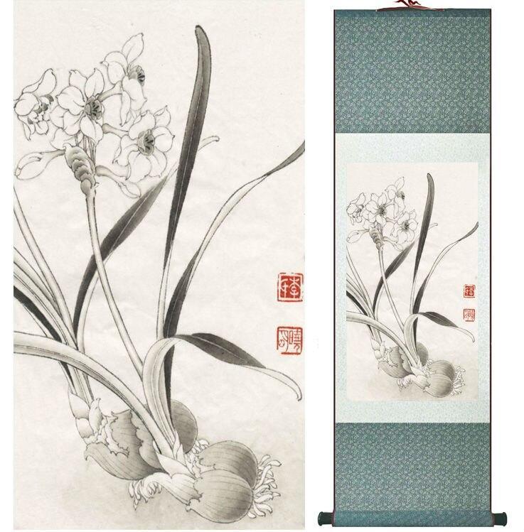 Chinese Scroll Painting narcissus painting Chinese traditional art painting home decoration paintings