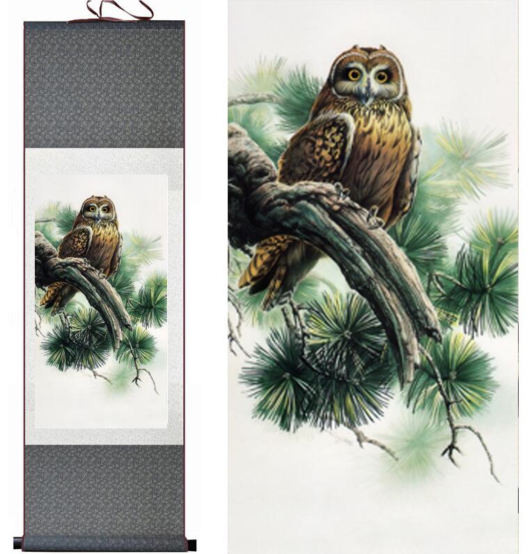 Chinese Scroll Painting owl painting Chinese Art Painting Home Office Decoration Chinese owl painting owl picture painting
