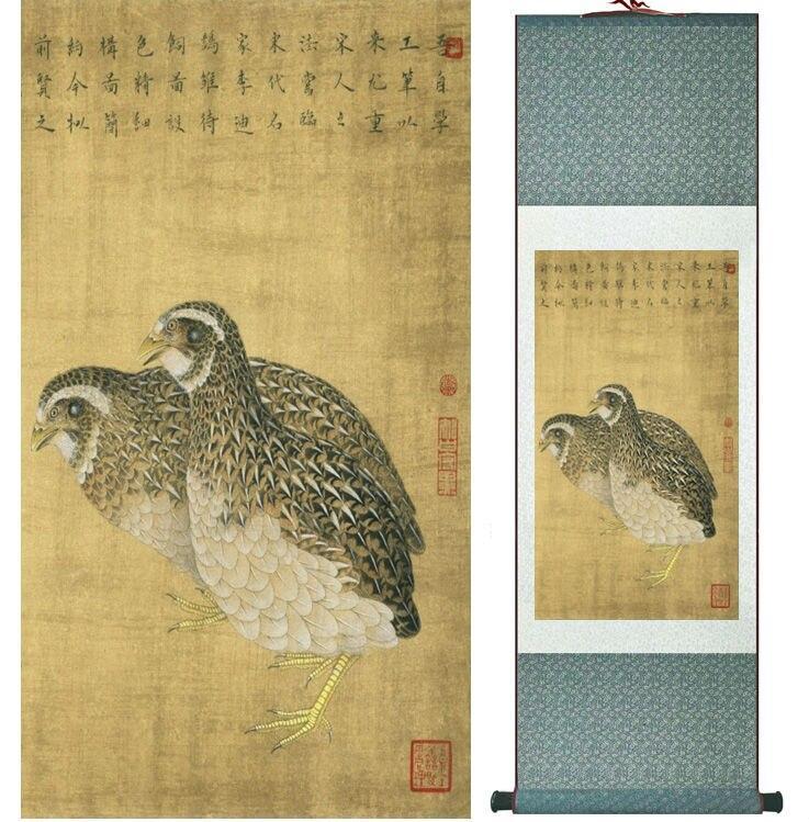 Chinese Scroll Painting partridgen painting traditional birds and flower painting Chinese wash painting home decoration
