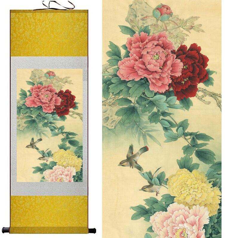 Chinese Scroll Painting peony Painting Home Office Decoration Chinese scroll painting birds painting peony and birds paintings painting
