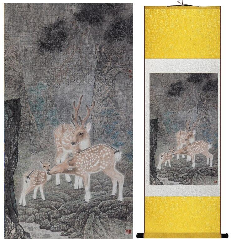 Chinese Scroll Painting sika deer painting traditional Chinese Art Painting Home Office Decoration Chinese painting deer