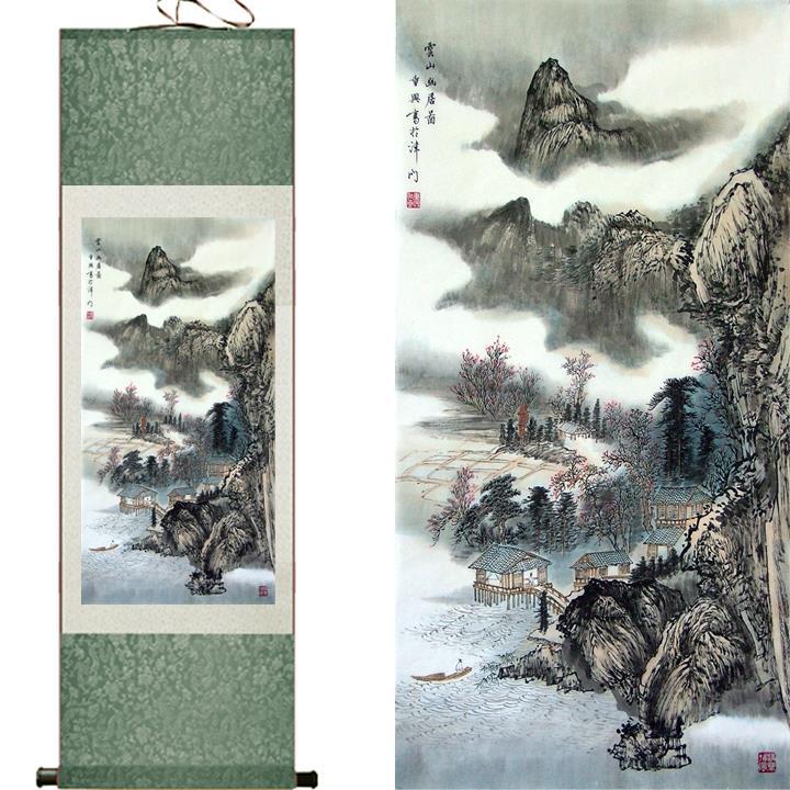 Chinese Scroll Painting silk scroll painting living room art landscape painting Traditional Chinese art paintings painting