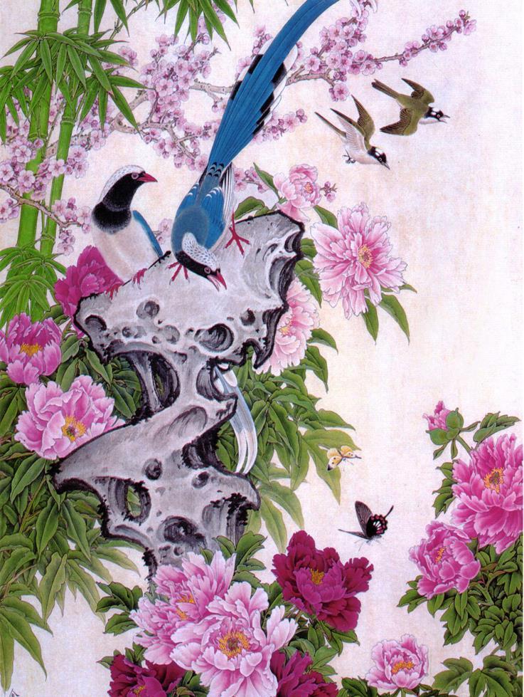 Chinese Scroll Painting spring Birds and flower Chinese Art Painting Home Office Decoration Chinese painting Mandarin ducks playing in the water
