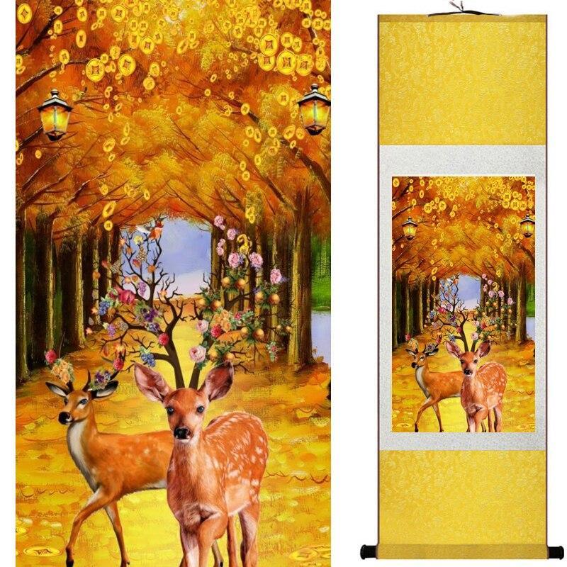 Chinese Scroll Painting traditional Chinese Art Painting Home Office Decoration Chinese painting deer