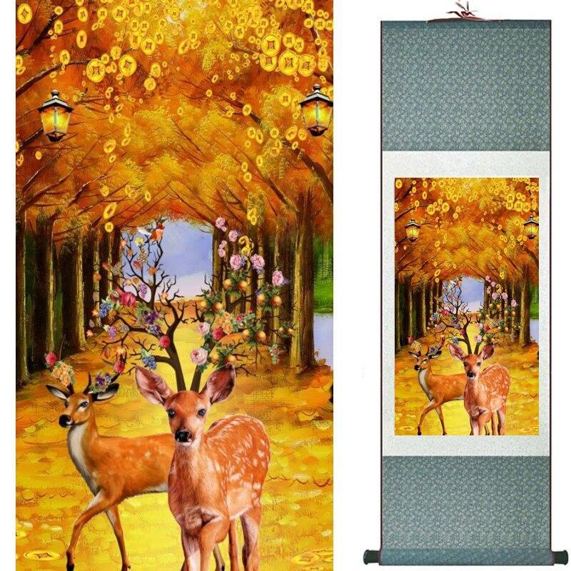 Chinese Scroll Painting traditional Chinese Art Painting Home Office Decoration Chinese painting deer