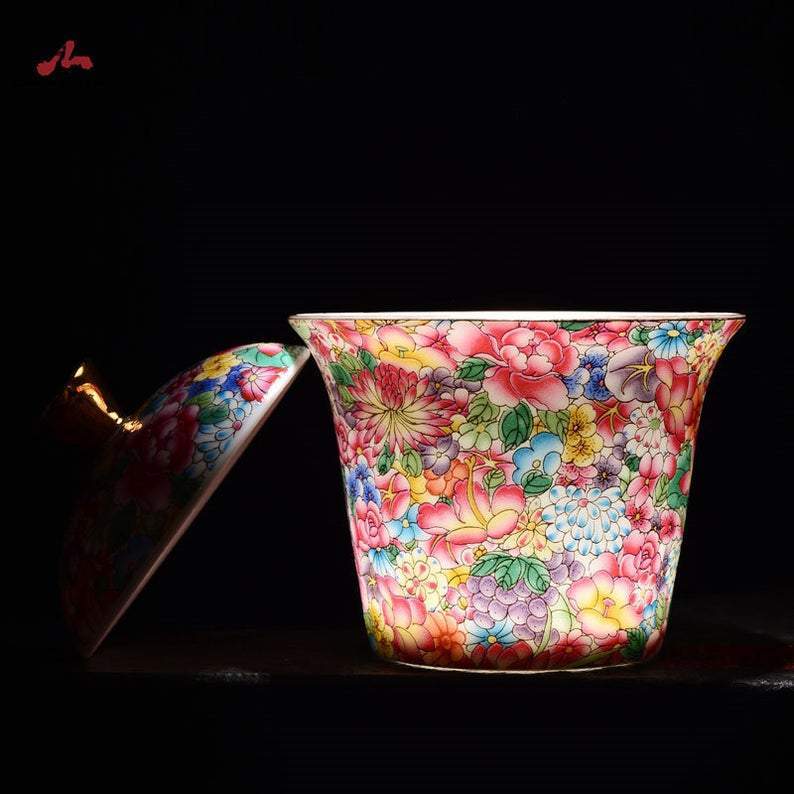 Enamel Tea Cup Jingdezhen Porcelain Gaiwan Cup And Lid For Kungfu Tea Set