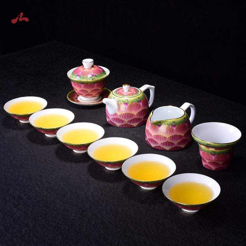Enamel Tea Set Chinese Jingdezhen Ceramic Tea Cup Set Kungfu Teapot Set