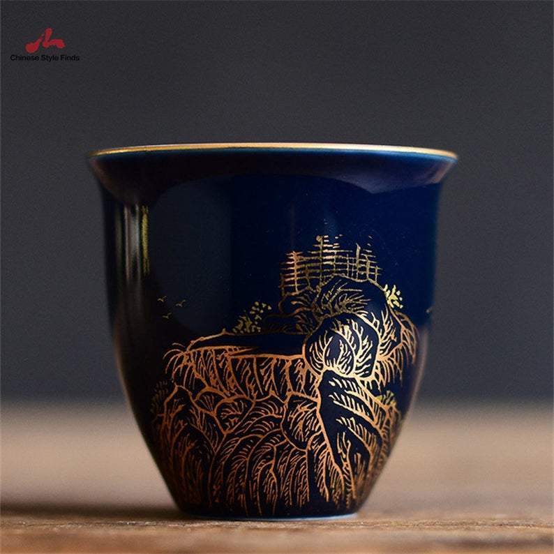Hand-painted Enamel Tea Cup 70ml Chinese Jingdezhen Ceramic 3pcs Blue Painting Tea Cup