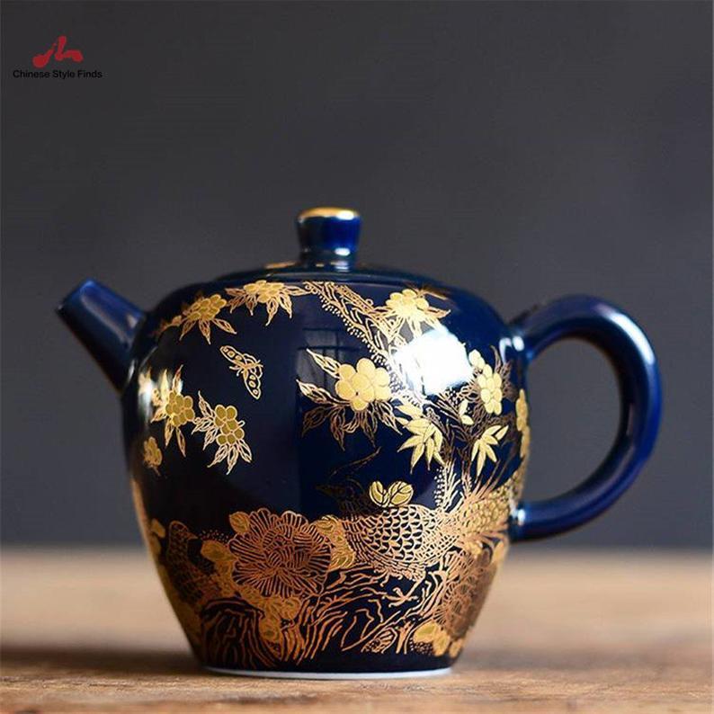 Hand-painted Enamel Teapot 250ml Chinese Jingdezhen Ceramic Blue Painting Tea Pot