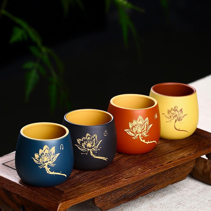 Handmade Yixing Tea Cup 135cc Purple Clay Zisha Tea Cup Lotus