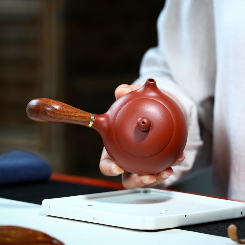 Handmade Yixing Teapot 200cc Purple Clay Zisha Pot 9 Holes Xishi Beauty Pot With Handle