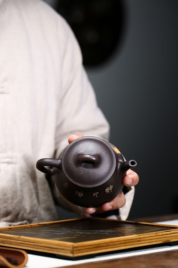 Handmade Yixing Teapot 200cc Purple Clay Zisha Pot Black Clay Plum Blossom Tea Pot
