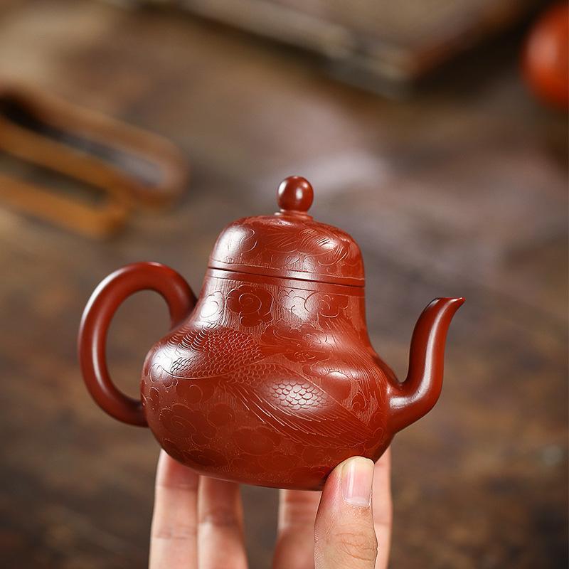 Handmade Yixing Teapot 200cc Purple Clay Zisha Pot Dragon Phoenix Tea Pot Red Clay