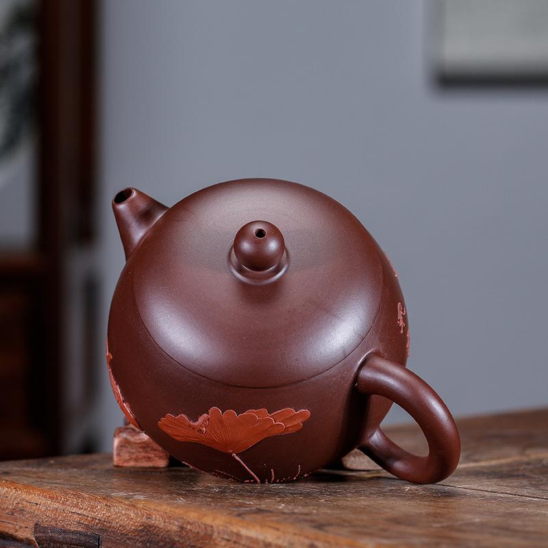Handmade Yixing Teapot 200cc Purple Clay Zisha Pot Fish Lotus Tea Pot