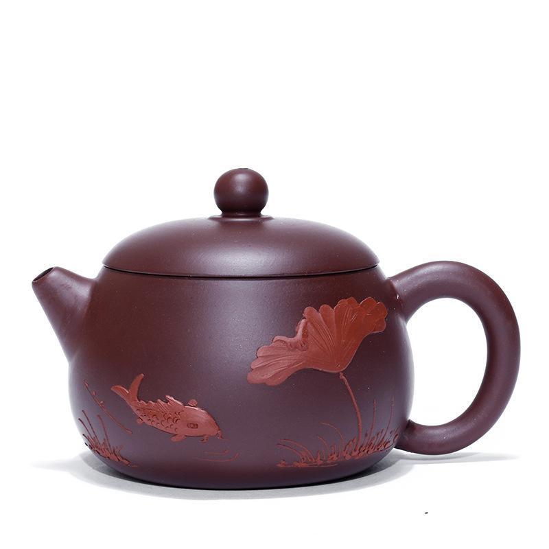 手工宜興茶壺 200cc 紫砂紫砂壺魚蓮花茶壺