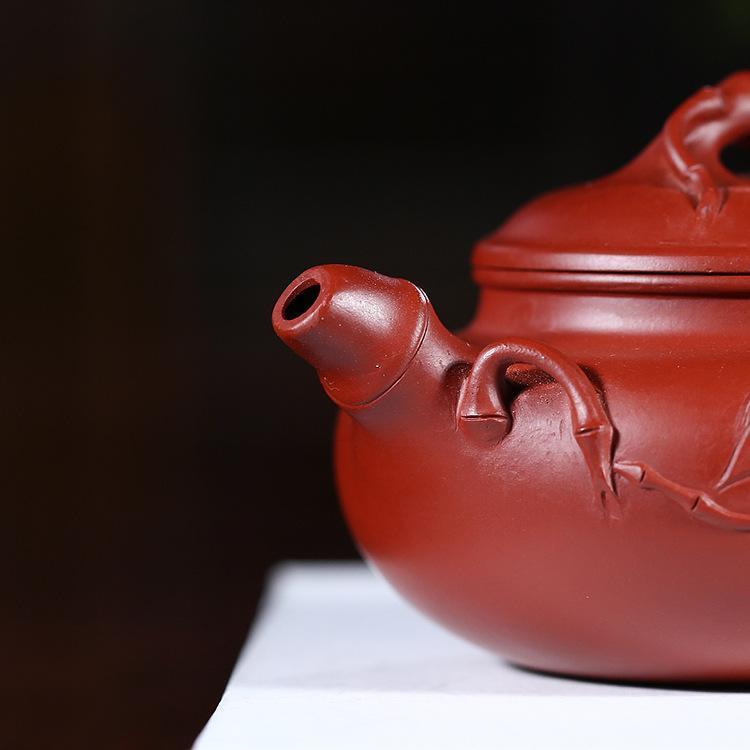 Handmade Yixing Teapot 210cc Purple Clay Zisha Pot Dahongpao Red Clay Bamboo Antique Tea Pot