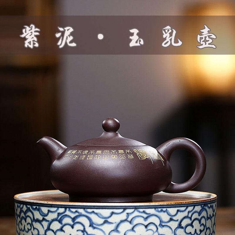 Handmade Yixing Teapot 220cc Purple Clay Zisha Pot Carving Writing Tea Pot