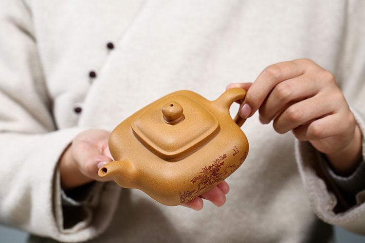 Handmade Yixing Teapot 220cc Purple Clay Zisha Pot Duan Clay Bamboo Square Pot