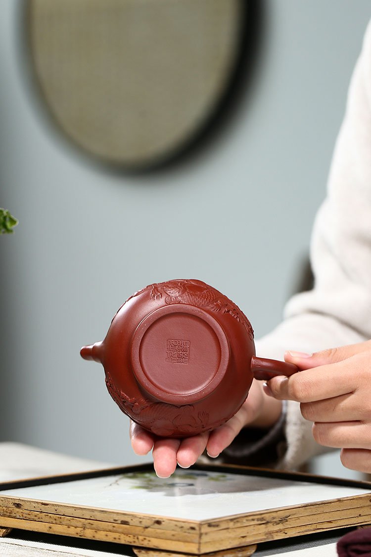 Handmade Yixing Teapot 230cc Purple Clay Zisha Pot 2 Dragons Red Clay Tea Pot