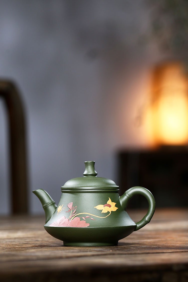 Handmade Yixing Teapot 230cc Purple Clay Zisha Pot Green Clay Lotus Tea Pot