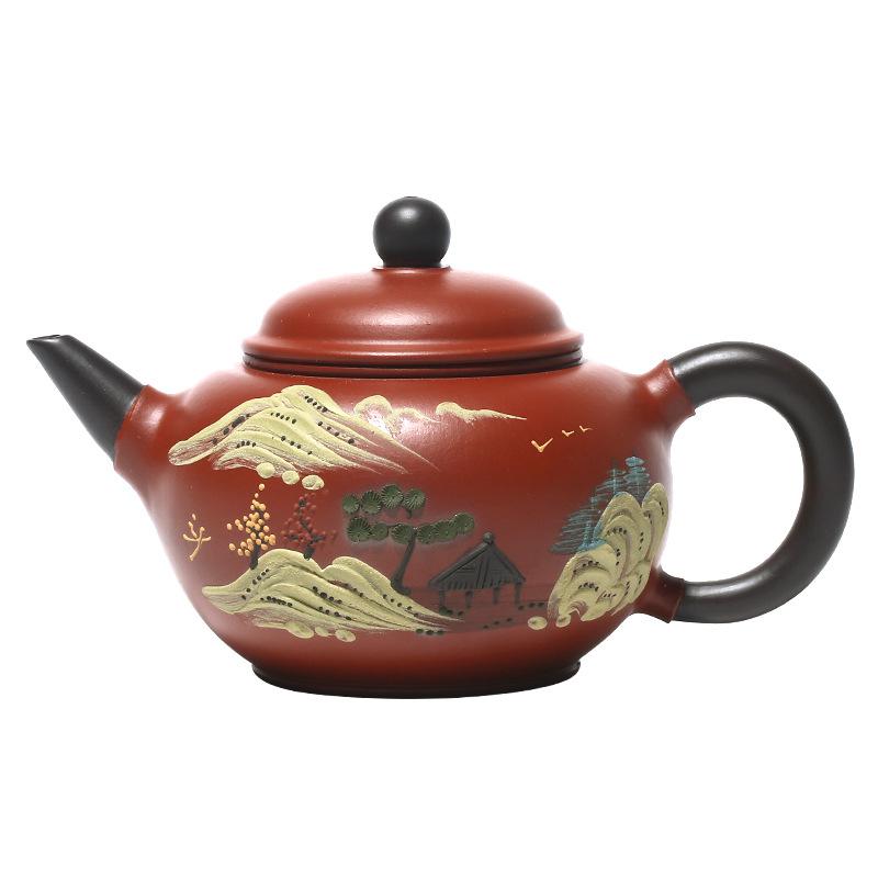 Handmade Yixing Teapot 240cc Purple Clay Zisha Pot Moutain Paitting Tea Pot