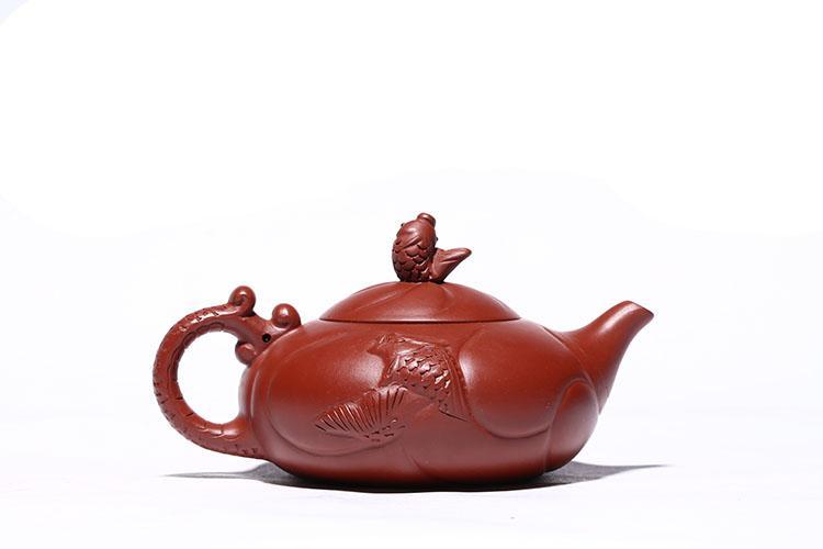 Handmade Yixing Teapot 280cc Purple Clay Zisha Pot Fish Dragon Red Clay Tea Pot