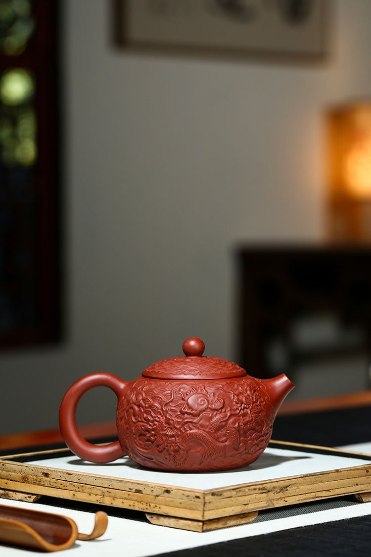 Handmade Yixing Teapot 280cc Purple Clay Zisha Pot Red Clay Dragon Xishi Tea Pot