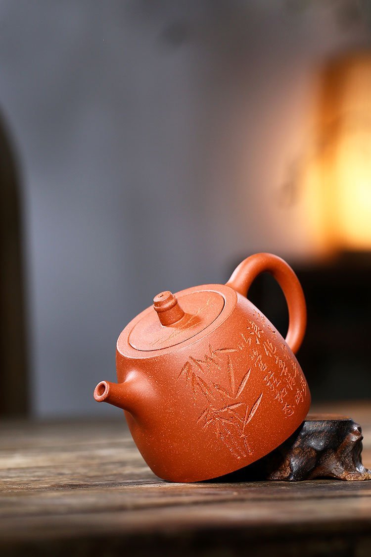 Handmade Yixing Teapot 300cc Purple Clay Zisha Pot Bamboo Jinglan Red Clay Tea Pot