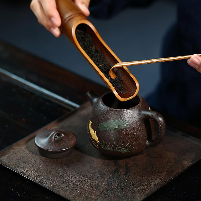 Handmade Yixing Teapot 300cc Purple Clay Zisha Pot Fish Tea Pot Black Clay