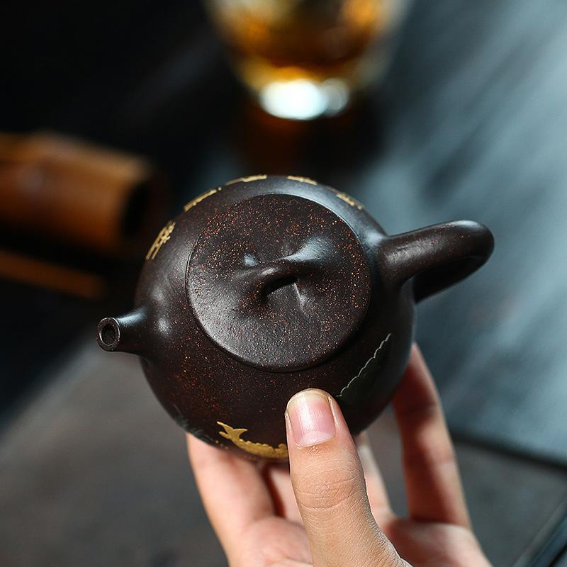 Handmade Yixing Teapot 300cc Purple Clay Zisha Pot Fish Tea Pot Black Clay