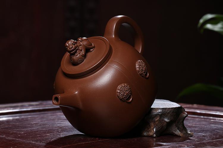 Handmade Yixing Teapot 300cc Purple Clay Zisha Pot Fu Pot 9 Holes