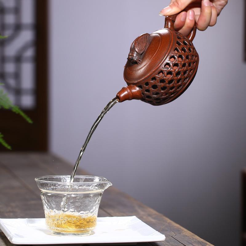 Handmade Yixing Teapot 300cc Purple Clay Zisha Pot Red Clay Bamboo Good Luck Tea Pot