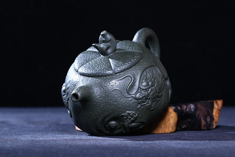 Handmade Yixing Teapot 320cc Purple Clay Zisha Pot Gujingzhou Fish And Dragon Pot