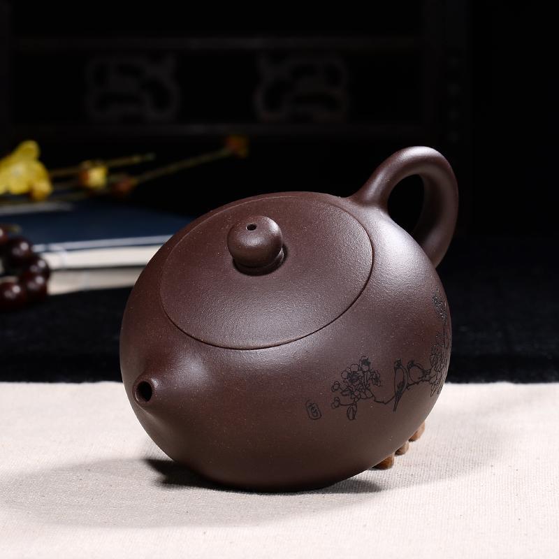 Handmade Yixing Teapot 320cc Purple Clay Zisha Pot Xishi Beauty Tea Pot Bird Painting