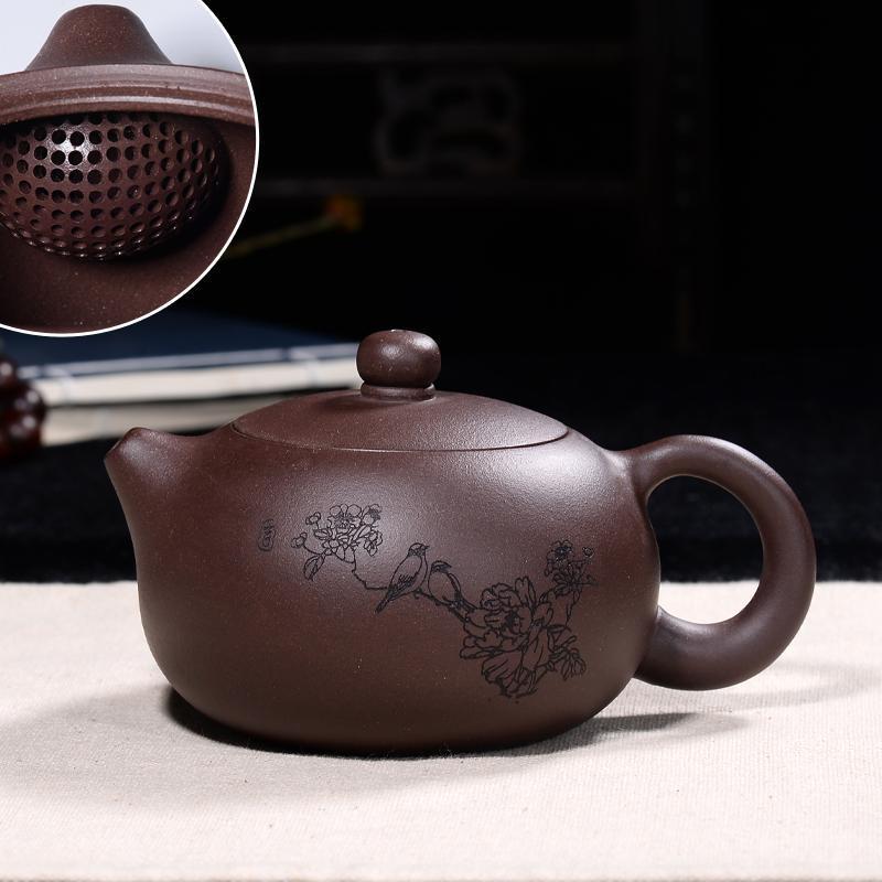 Handmade Yixing Teapot 320cc Purple Clay Zisha Pot Xishi Beauty Tea Pot Bird Painting