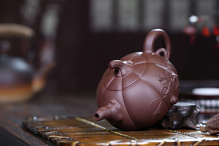 Handmade Yixing Teapot 350cc 210cc Purple Clay Zisha Pot Pumpkin Carving Tea Pot