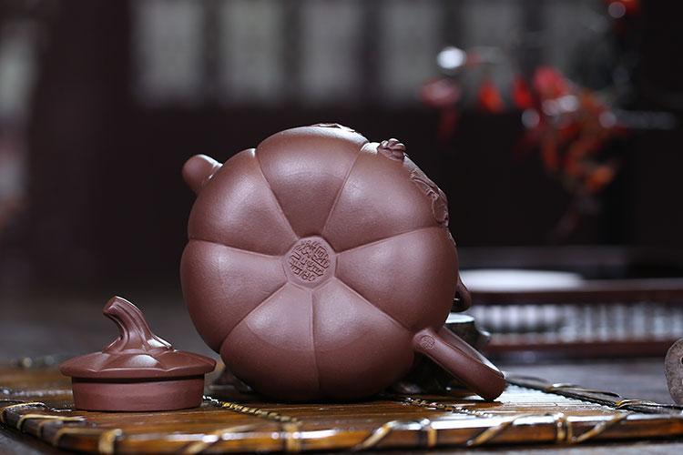 Handmade Yixing Teapot 350cc 210cc Purple Clay Zisha Pot Pumpkin Carving Tea Pot