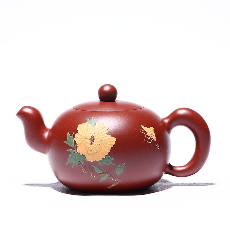 Handmade Yixing Teapot 350cc Purple Clay Zisha Pot Red Clay Painting Tea Pot
