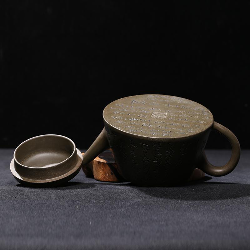 Handmade Yixing Teapot 400cc Purple Clay Carving Zisha Pot Gujingzhou