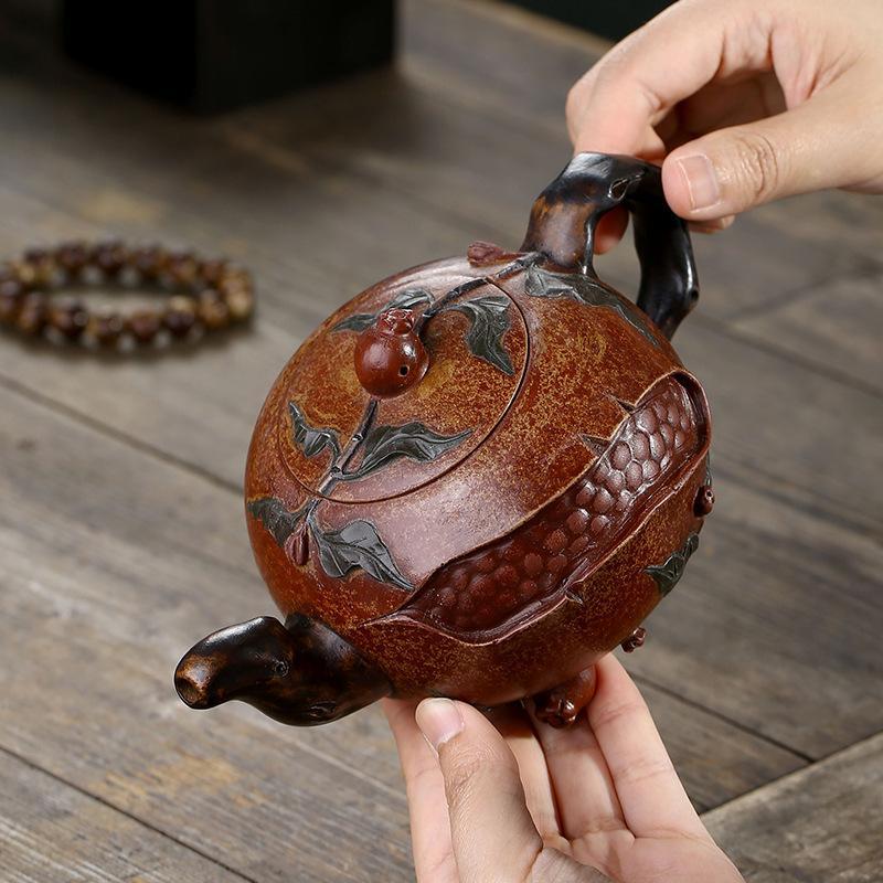 Handmade Yixing Teapot 500cc Purple Clay Zisha Pot Pomegranate Unique Tea Pot