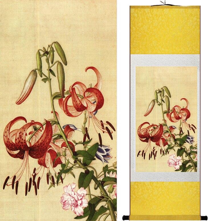 LangShining ink painting Birds and flower Painting Spring Ink wash painting silk scroll birds and flower painting