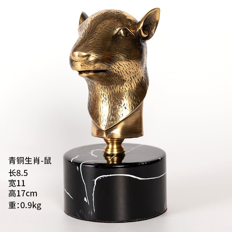 Rat Shu 12 Chinese Zodiac Animals Metal Copper Decoration