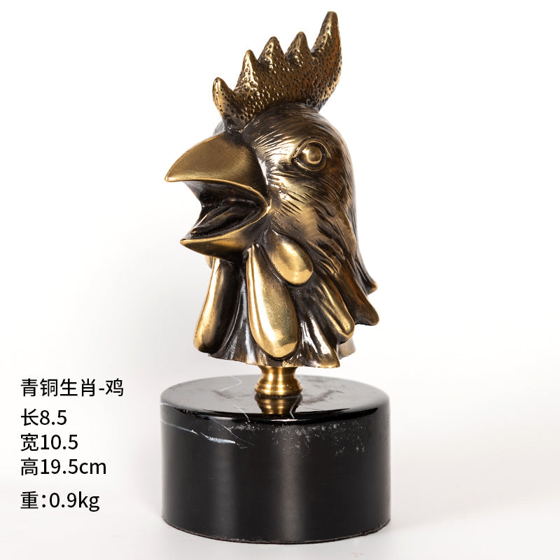Rooster Ji Chicken 12 Chinese Zodiac Animals Metal Copper Decoration
