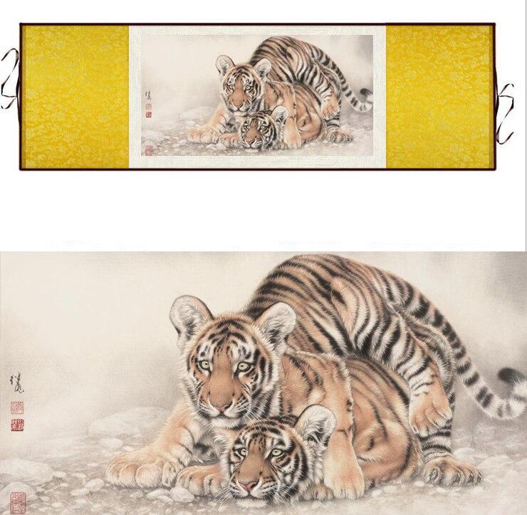 Tiger silk art painting Chinese Art Painting Home Office Decoration Chinese tiger painting