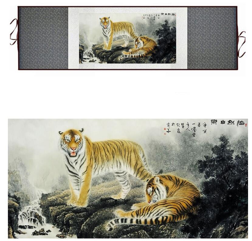 Tiger silk art painting Chinese Art Painting Home Office Decoration Chinese tiger painting painting