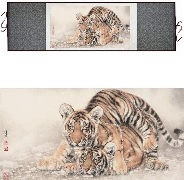 Tiger silk art painting Chinese Art Painting Home Office Decoration Chinese tiger painting