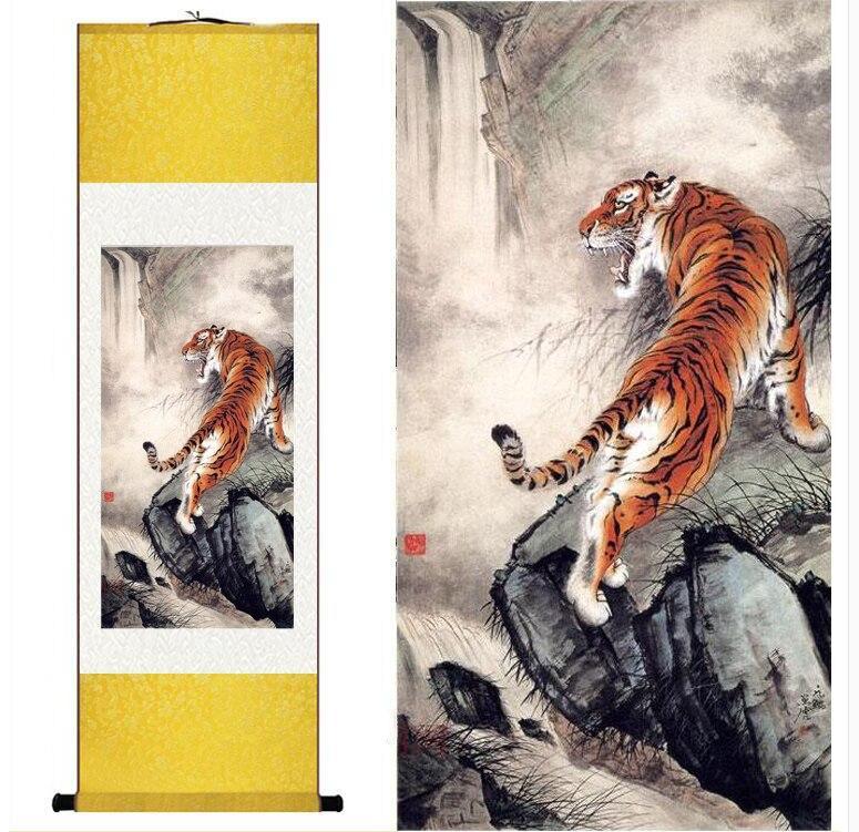 Tiger silk art painting Chinese Art Painting Home Office Decoration Chinese tiger picture