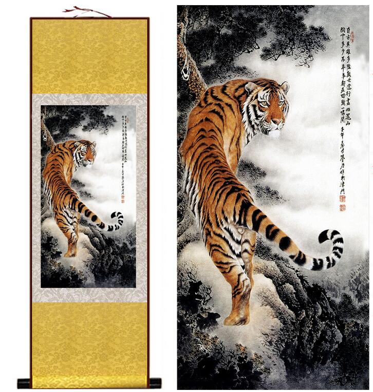 Tiger silk art painting Chinese Art Painting Home Office Decoration Chinese tiger picture painting